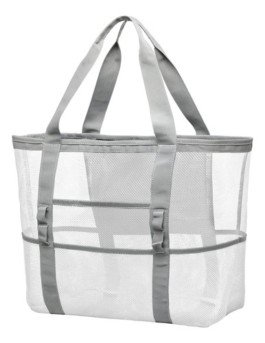 Bolsa De Playa De Malla De Playa Con 9 Bolsillos Blanco