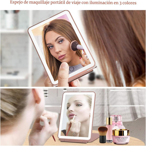 Espejo Para Maquillaje Con Luz Y Espejos Portatil Recargable