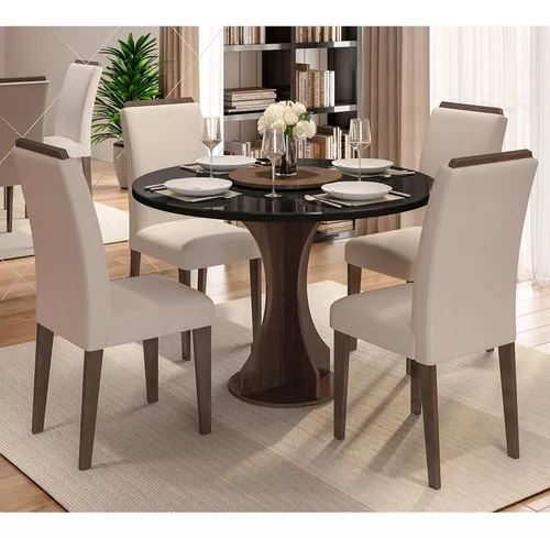 Conjunto Mesa De Jantar 6 Cadeiras Nairóbi Cinam/off/bege-ma Cor  Cinamomo/off White/bege 03