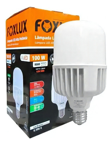 Lampada Led Alta Potencia 100w 6500k E-40 Bivolt Foxlux Cor Da Luz Branco-frio 110v/220v