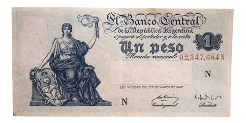 Billete 1 Peso N - Arg 1950 - Bottero 1840 - S/circular Unc