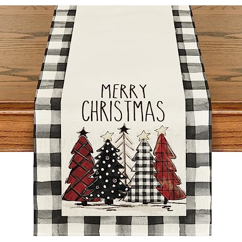 Waterclor Buffalo Plaid Christmas Trees Merry Xmas Cami...