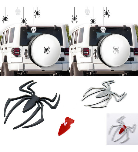 Douad 2 Calcomanías Metálicas 3d De Araña Negra/plateada - Adhesivo Removible, Resistente Al Agua Y Calor. Ideal Para Autos, Motocicletas, Cascos, Audífonos.