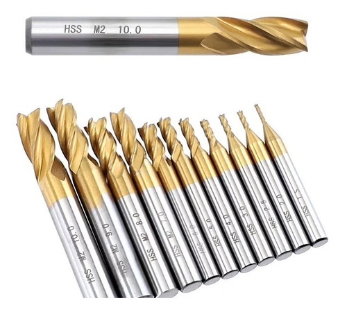 Kit 11 Brocas Router Cnc Fresa 4f Hss Hrc63 Metal Madera
