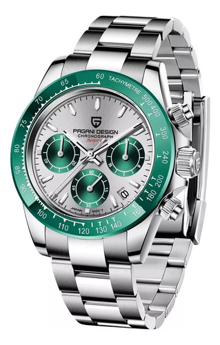 Reloj Pagani Design Pd-1644 N Cronografo Daytona Style Verde Plateado Verde Musgo Plateado