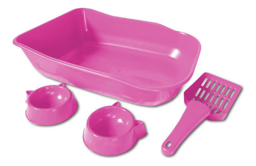 Kit Bandeja Caixa De Areia Para Gatos Single Rosa Durapets