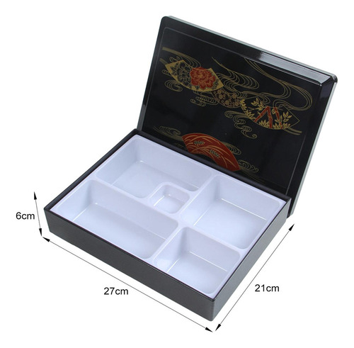 Caja Bento Japonesa, Contenedor De Comida Y Negro Con Tapa,