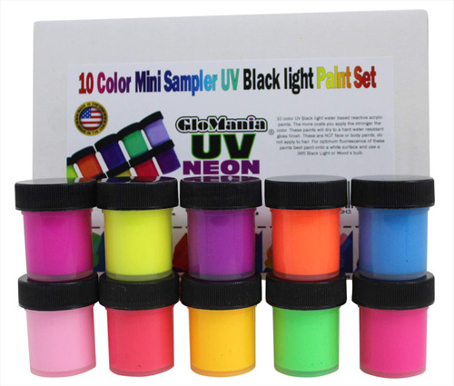 Set 10 Pintura Acrilica Fluorescente Color Uv Luz Negra 5 15