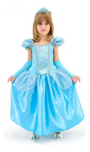 Vestido Fantasia Infantil Luxo Princesas Com Luva E Coroa