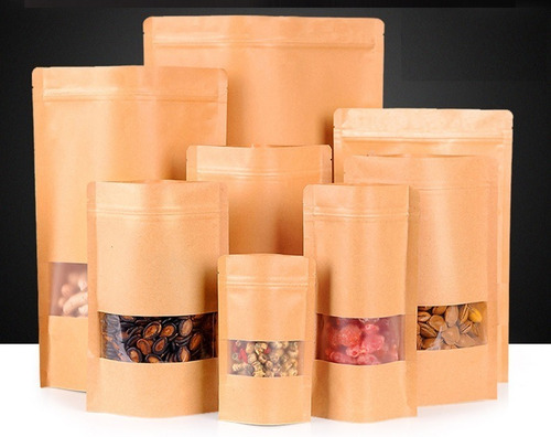 Imagen 2 de 4 de 50 Bolsas Doypack 10x15x4 Cm Papel Kraft