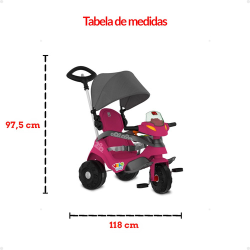 Velobaby Reclinavel Com Capota Triciclo Bandeirantes Rosa