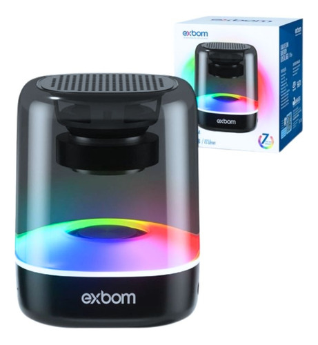 Caixa De Som Bluetooth 5.0 Cristal Rgb Micro Sd Aux 3w Exbom Cor Preto Bateria