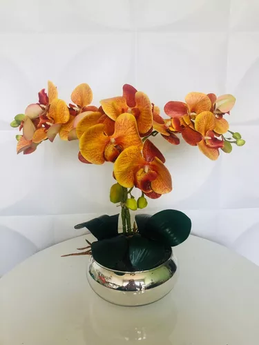 Arranjo De Orquídeas Silicone Toque Real Haste Alta Vaso
