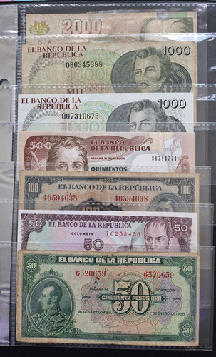 Billetes De Colombia, Set De 9 Billetes Antiguos. 