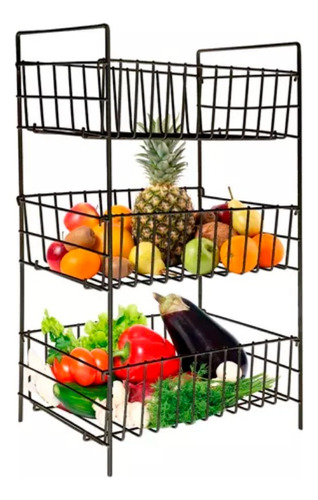 Organizador Frutas Verduras 3 Canastos Estantes Negro