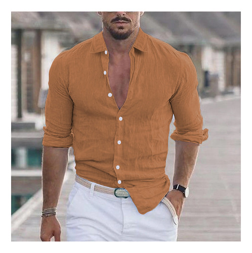 Camisa De Playa De Verano Con Solapa De Algodón Y Lino De Ma