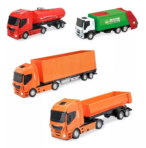 Caminhão carreta bau laranja de brinquedo 