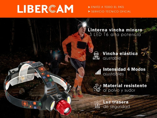 Linterna Minero Vincha Cabeza 3 Leds Cob Bateria Cargador 3