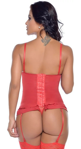 Imagem 8 de 9 de Corset Biju Frontal Strappy + Fio Dental + Meia 7/8 Sem Pé