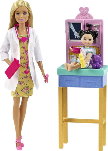 Barbie, Profesiones, Set De Juego Pediatra, Muñeca Con 1 Bebé, Cabello Rubio, Para Niñas De 3 Años En Adelante, Mattel