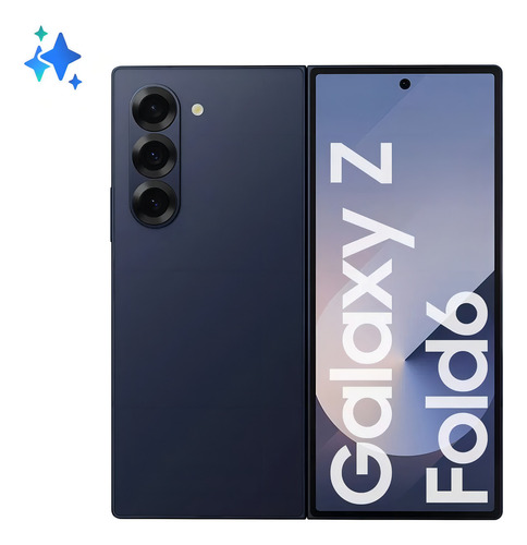 Teléfono celular Samsung Galaxy Z Fold6 5g, 512 GB, 12 GB de RAM, pantalla 7.6 + 6.3, cámara. Parte trasera de 50+12+10 MP, frontal de 10+4 MP, azul