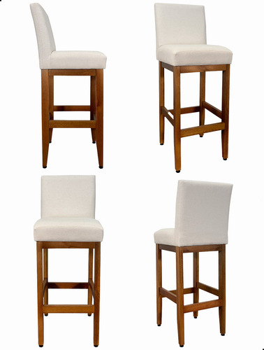 Kit 2 Banqueta Alta Com Encosto Lessul Jade Cor Linho Bege Assento 75cm Com Acabamento Verniz Canela 105cm Total Bancada Cozinha Americana Cadeira Alta Balcao Quiosque Bistro Banco Tamborete Gourmet