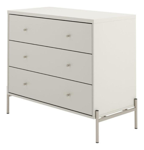 Cômoda Com 3 Gavetas Jasper 94 Cm Cor Off White Fosco Com Champanhe