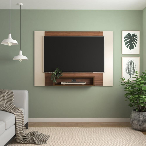 Painel Com Suporte Tv 47 Multimóveis Cr45155 Cor Cedro/Off White