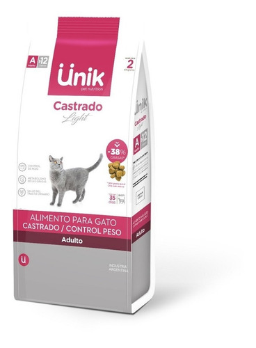 Alimento Unik Gato Adulto Castrado Control De Peso Light 2k 