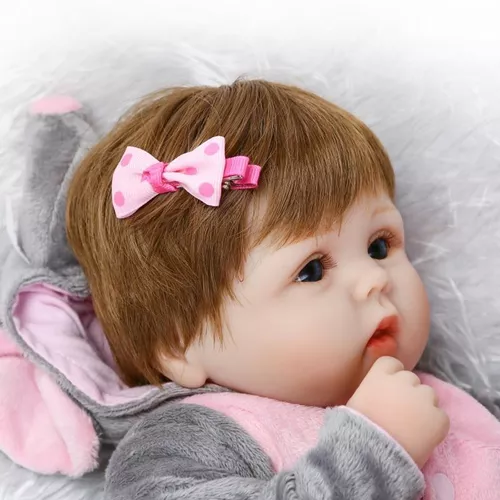 Boneca Bebê Reborn 48cm Menina Elefante Olhos Azuis Corpo de 100% Silicone  Presentes Para Crianças