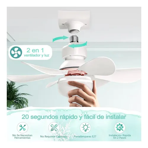Ampolleta Ventilador E27 Control Remoto Aspas Blanco/colores