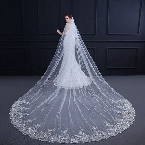 4m Una Capa Mujer Trailing Cathedral Velo De Novia Largo