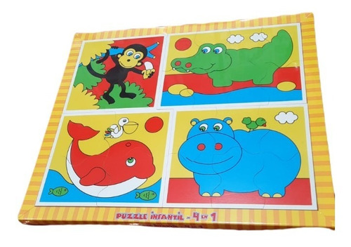 Puzzle Madera Banquito 4 En 1 Animales Contentos - Art A 205