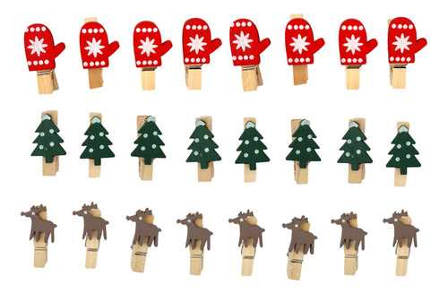 Para 2 Paquete De 2-6 24 Uds. Clips De Madera Navideños 2