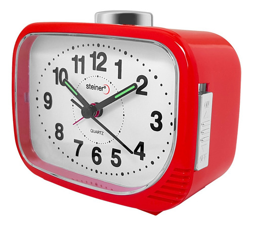 Reloj Despertador Steiner Análogo Alarma Dial Luminoso 12cm Color Rojo