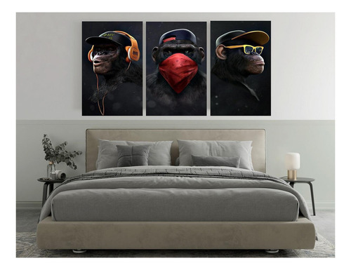 Quadro Decorativo Macacos Sábios Trio Quarto Sala Escritório