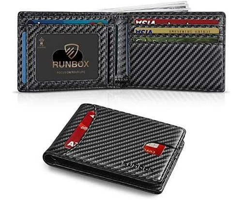 Billetera De Hombre Runbox + Caja De Regalo Carbon Negro