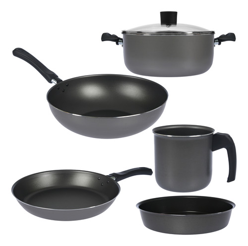 Bateria De Cocina 6 Piezas Cacerola Sarten Wok Jarro Hervido