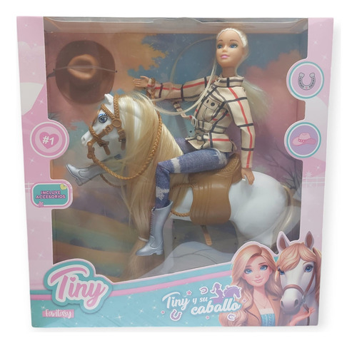 Muñeca Tiny Con Accesorios Y Su Caballo 30cm Articulada