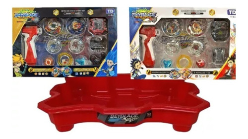 Combo Set Beyblade Trompo X4 Lanzadores +1 Pista Estadio Env Rojo