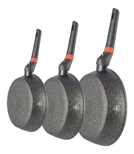 Set De 3 Sartenes Swiss Silver Marmol Negro Antihaderente