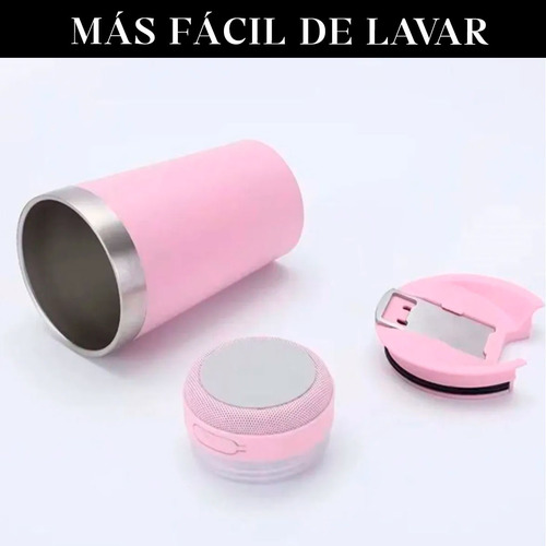 Vaso Térmico 473ml Con Parlante Destapador Luces Bluetooth Rosa Lisa