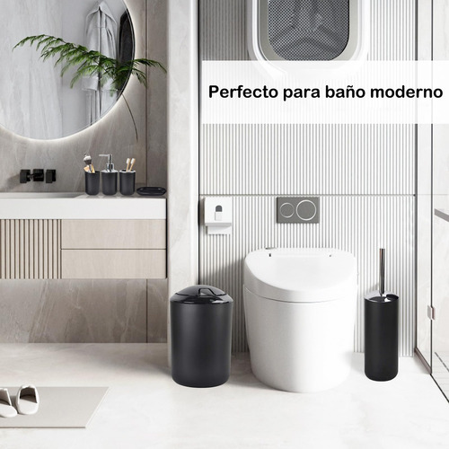 Juego Accesorios Set De Baño 6 Piezas Inoxidable Cepillo Wc Negro