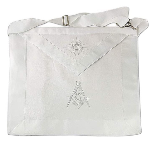 Delantal Bordado Blanco Master Mason Cinta Blanca, Blanco