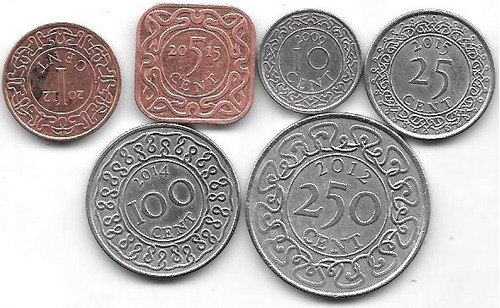 Serie De 6 Monedas De Surinam Año 1989 A 2017 Sin Circular