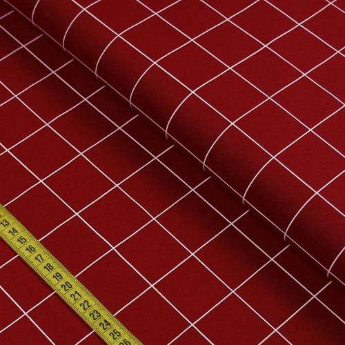 Tecido Tricoline - Grid: Xadrez Branco E Vermelho (0,50x1,40