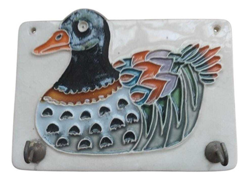 Porta Llaves De Cderamica 2 Ganchos Crema