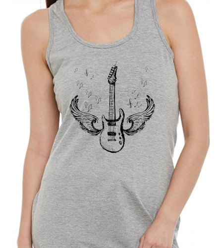 Musculosa Guitarra Con Alas Volando Angel Musica