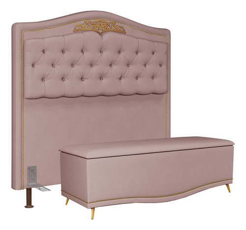 Cabeceira Casal King 195cm Calçadeira Imperial Veludo Rosê Cor Rosa