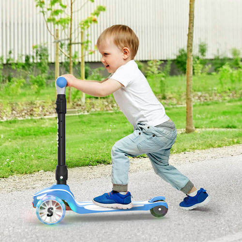 Sejoy BALBI-008 Scooter Plegable Con Asiento Ideal Patín Del Para Niños Con 3 Ruedas Y Led Luces Color Azul